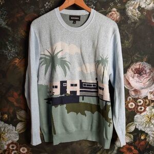 Bonobos instarsia sweater with poolside scene, size men's XL